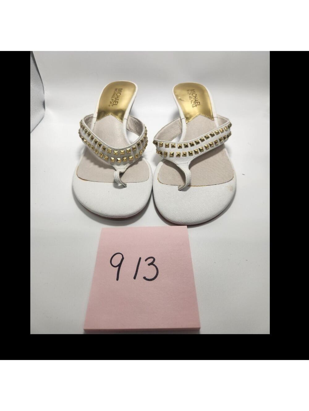 Michael Michael Kors Women's Studded Thong Sandals Leather White Gold Slip-On 7